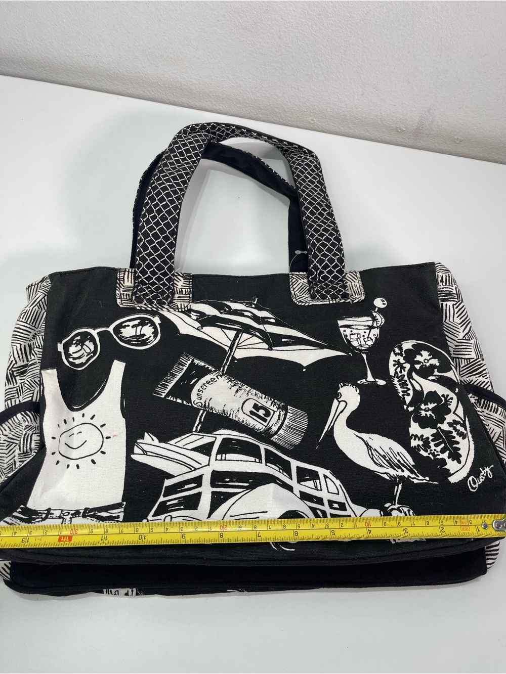 Sun N’ Sand Artistic Canvas Black White Tote Bag Beach Bag Sandal Charm Travel - Picture 7 of 9